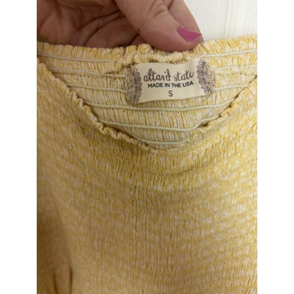 altar’d state Butter Yellow Ditsy Floral Smocked Balloon Sleeve Crop Top Small - Picture 7 of 7